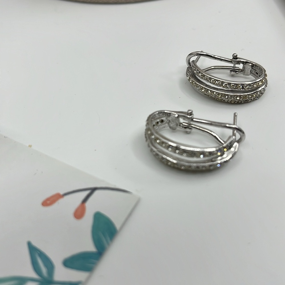 ✨ 925 Sterling Silver Double Row CZ Hoop Earrings - 5.1g - Picture 12 of 12
